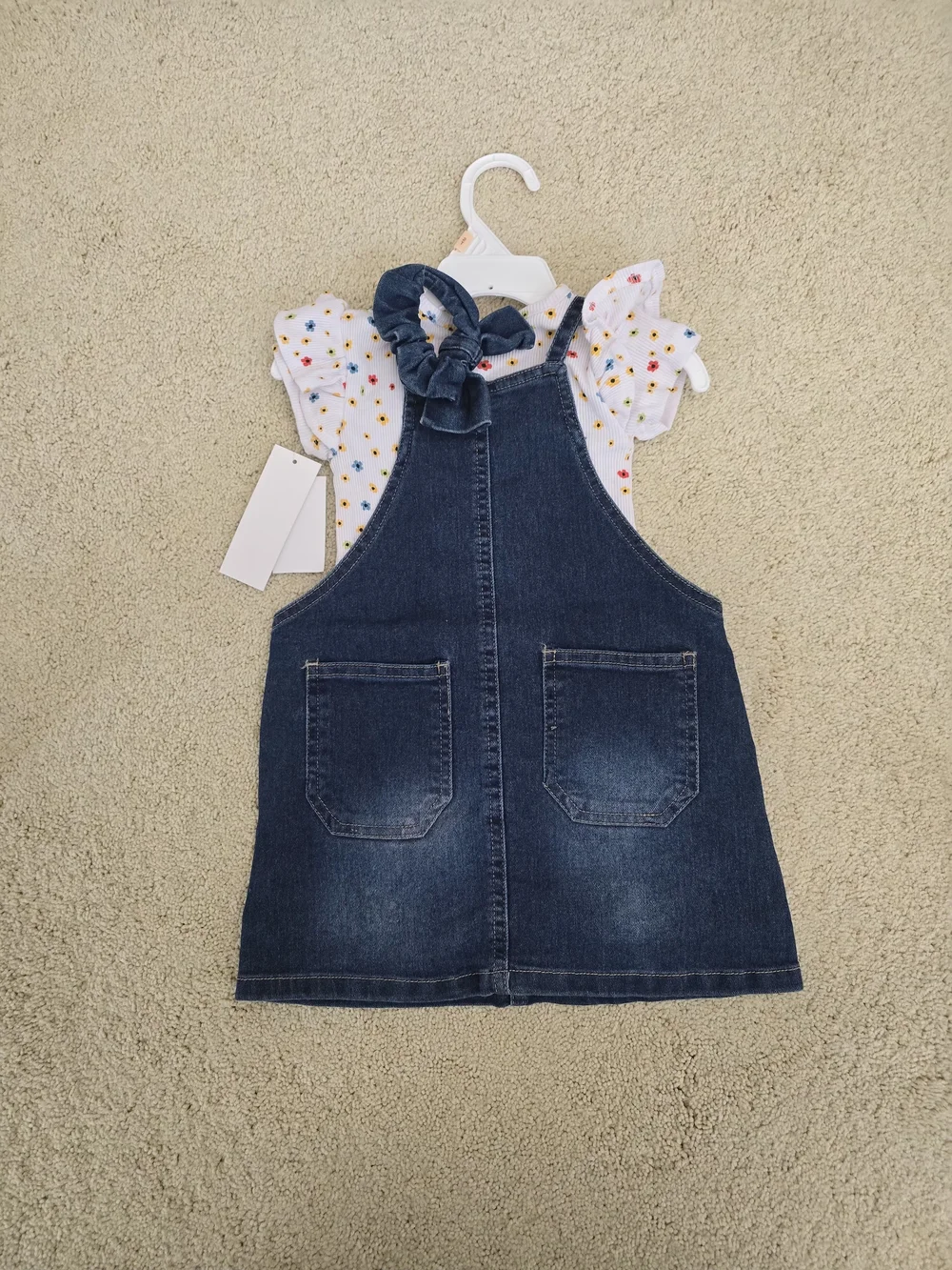 DKNY Dark Blue Denim Overall Dress with Floral Tee Shirt And Head Band Set